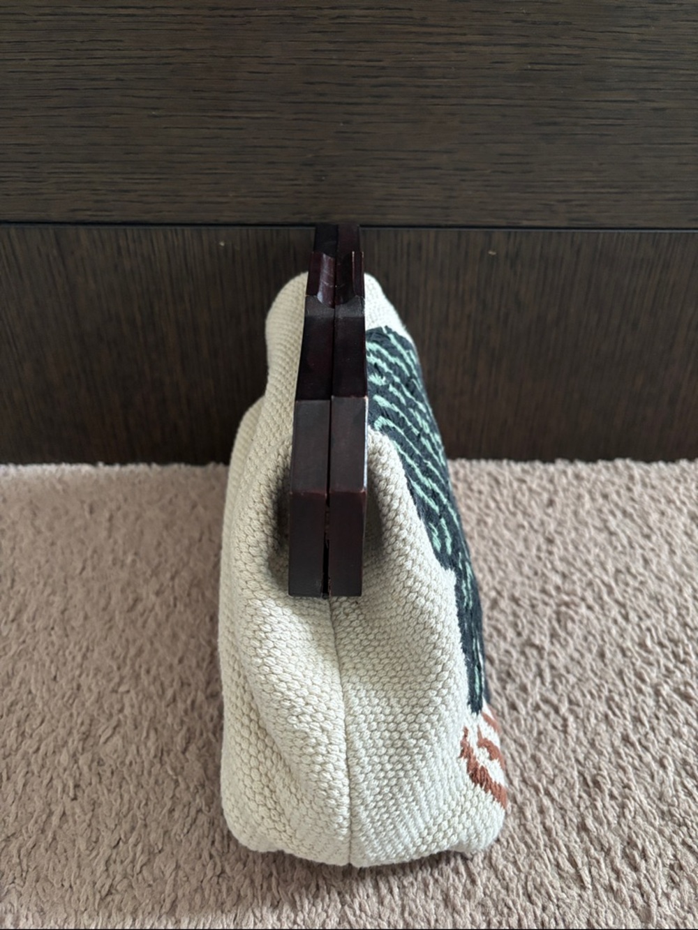 Zara Cream Woven Evening Clutch with Wood-Accent Frame - Picture 4 of 7